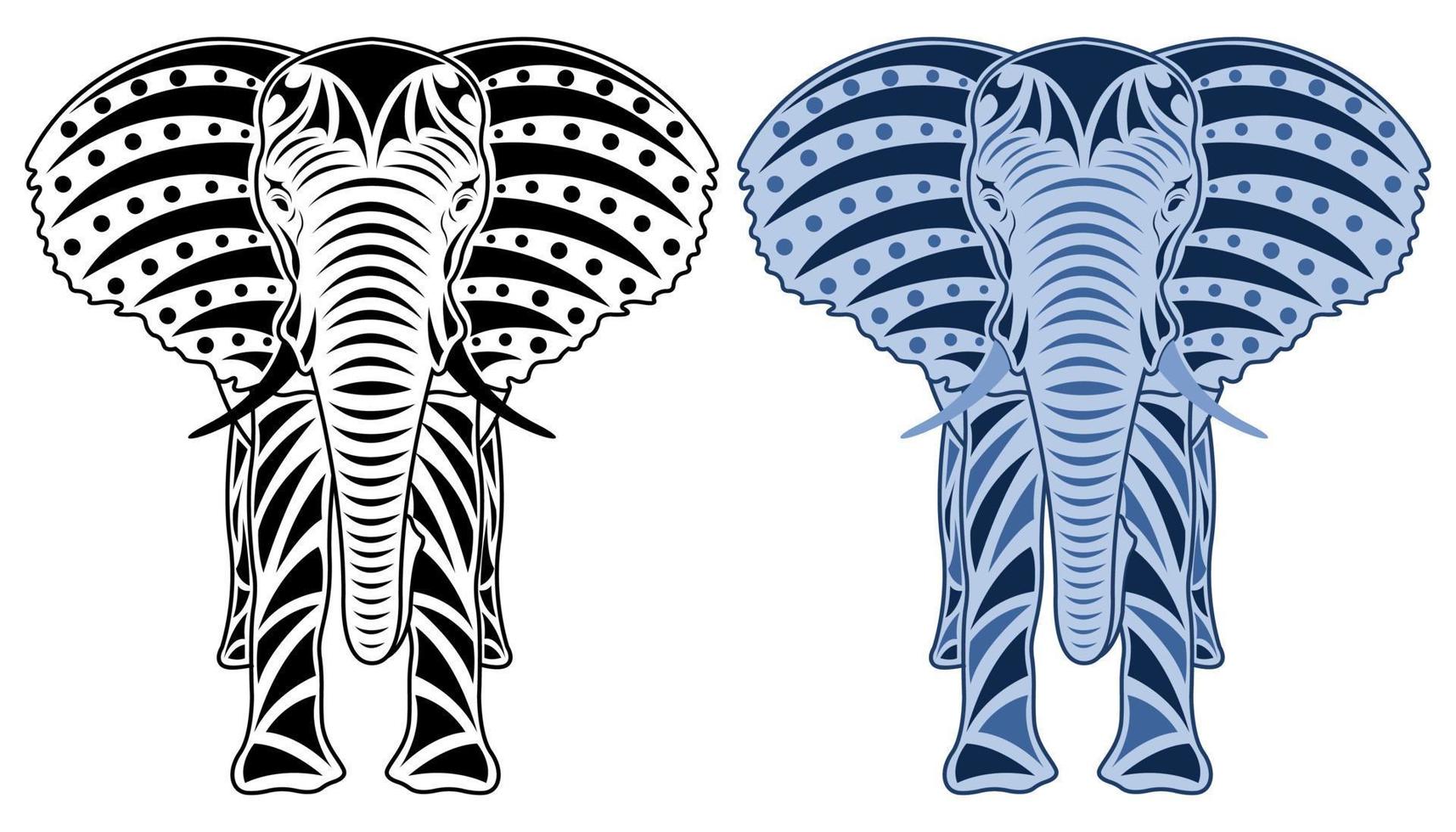 Ornamental Elephant line art front view isolated white background vector