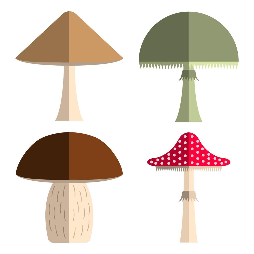 Set mushrooms flat cartoon style isolated white background vector
