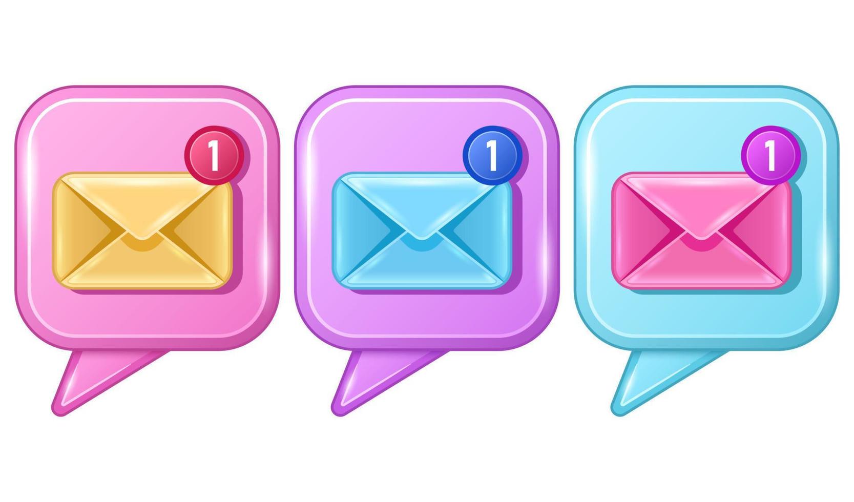 Collection letter email in square speech bubbles 3d cartoon icons vector