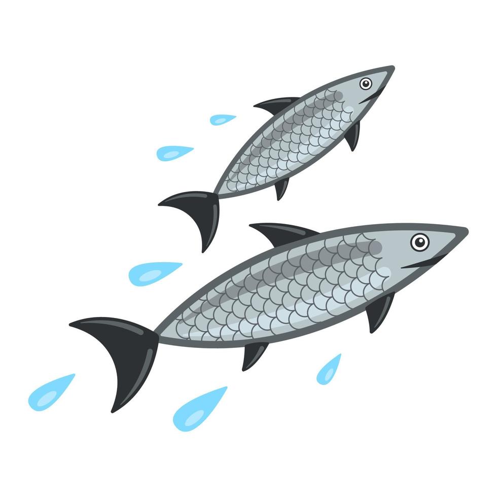 pescado con salpicaduras estilo de dibujos animados plano aislado fondo blanco vector