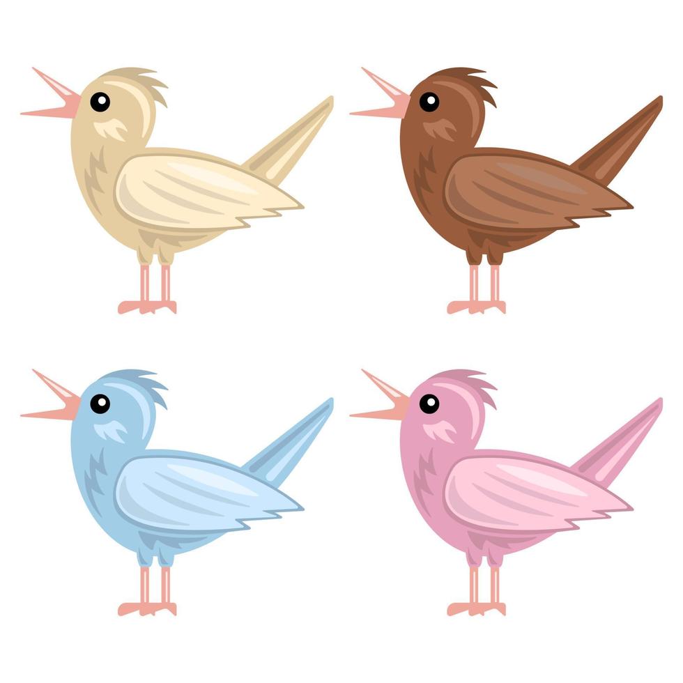 establecer color birdies plano dibujos animados aislado fondo blanco vector