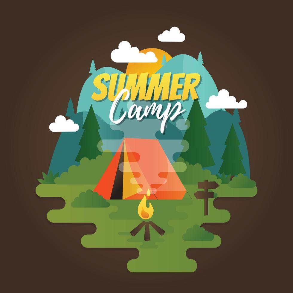 publicación en redes sociales del campamento de verano vector