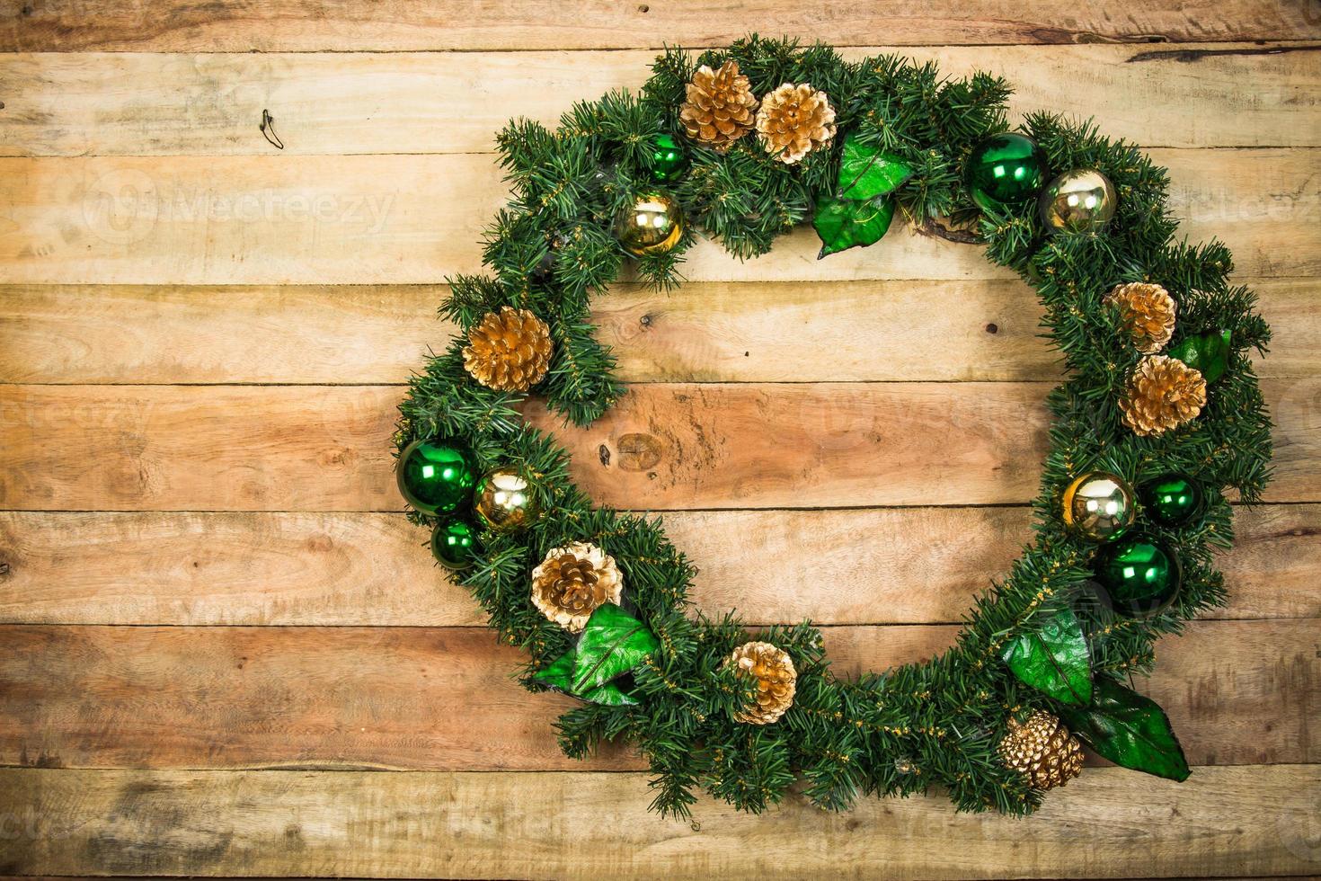 Christmas garland , objects for emblazon in Christmas wood background photo