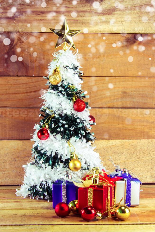 Christmas tree , objects for emblazon in Christmas wood background photo