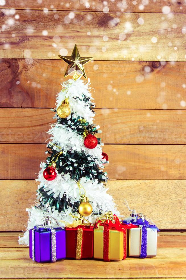 Christmas tree , objects for emblazon in Christmas wood background photo