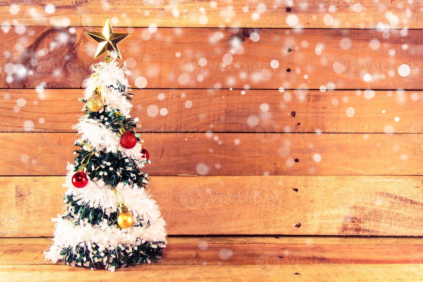 Christmas tree , objects for emblazon in Christmas wood background photo