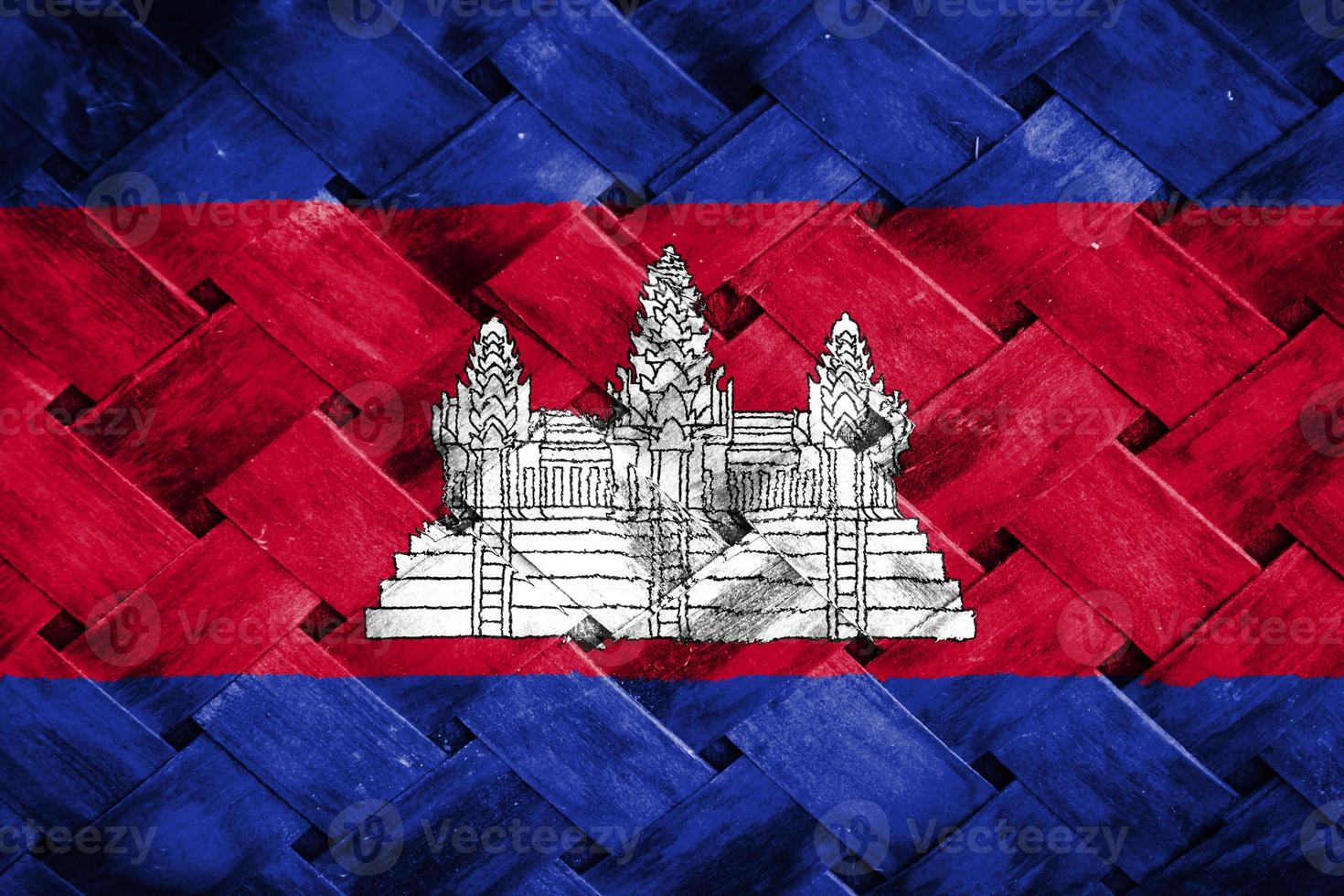 cambodia flag screen on wicker wood background photo