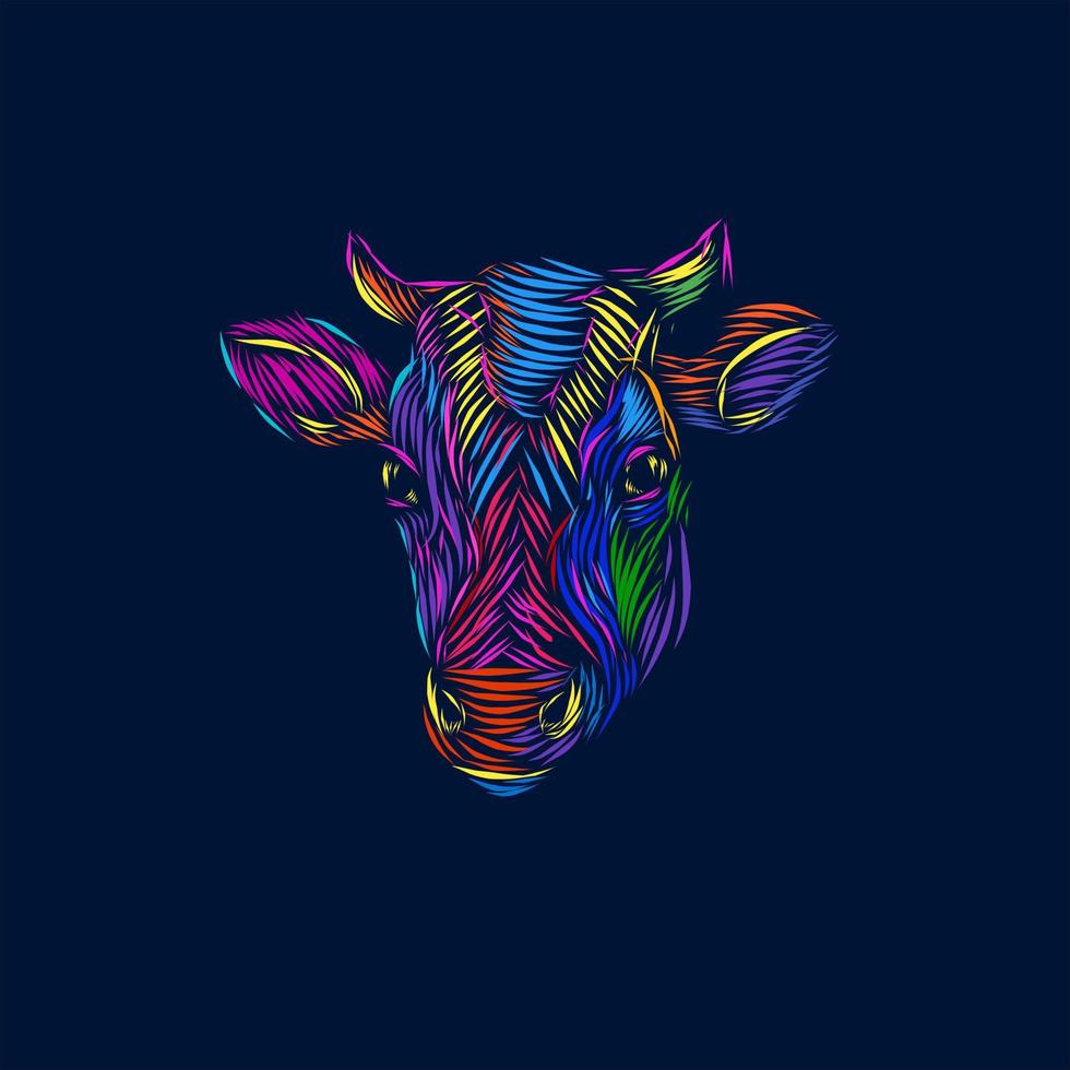 the cow buffalo line pop art logo design with dark background 7922029