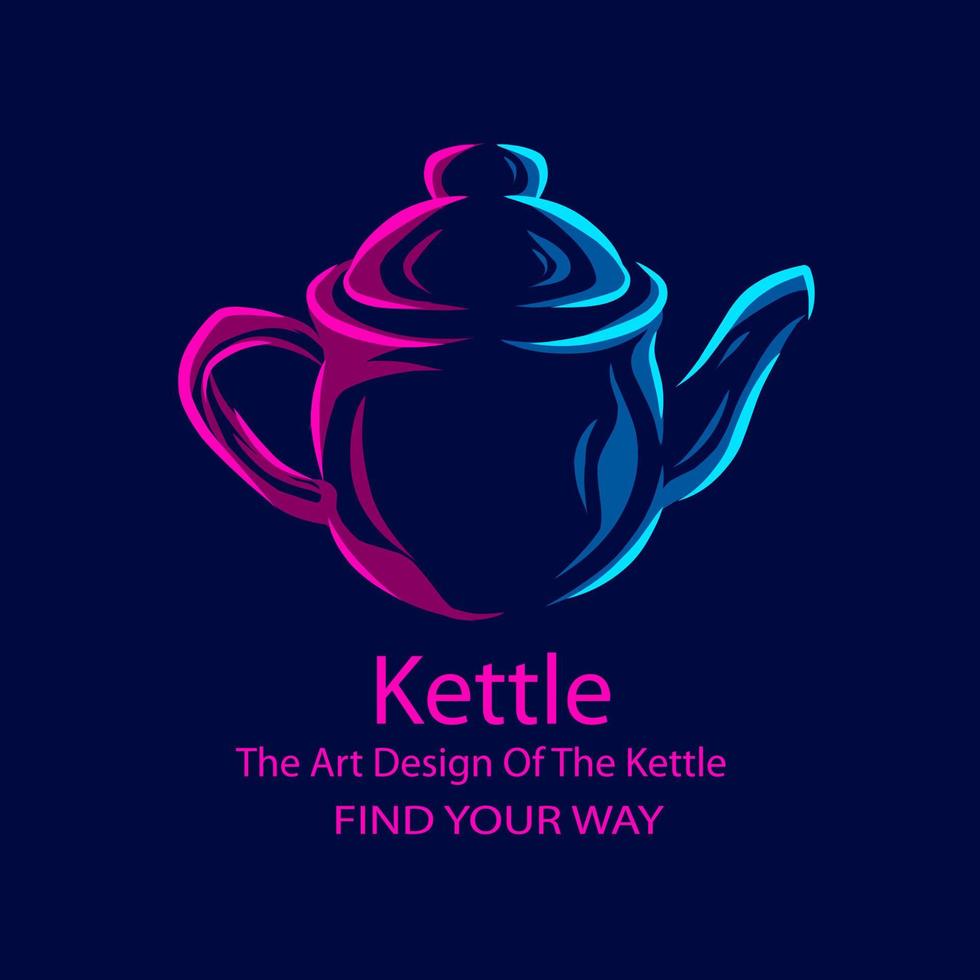 Teapot kettle line pop art portrait colorful logo design with dark background. Abstract vector illustration.