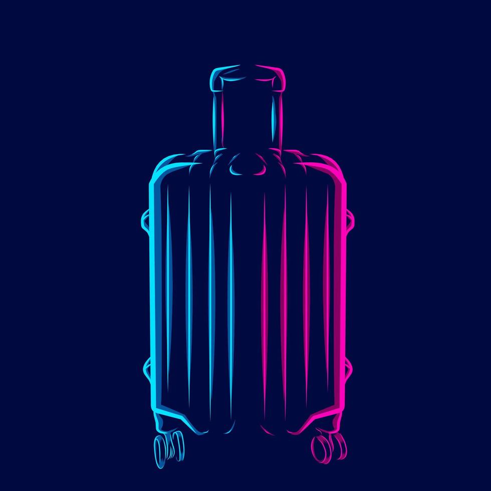 Suitcase trip travel bag logo line pop art potrait colorful design with dark background. Abstract vector illustration.