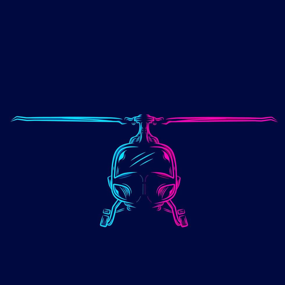 Helicopter logo line pop art portrait colorful design with dark background. Abstract vector illustration.