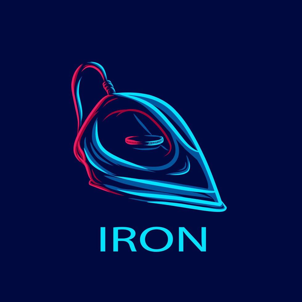 Iron for clothing line pop art potrait logo colorful design with dark background. Abstract vector illustration.