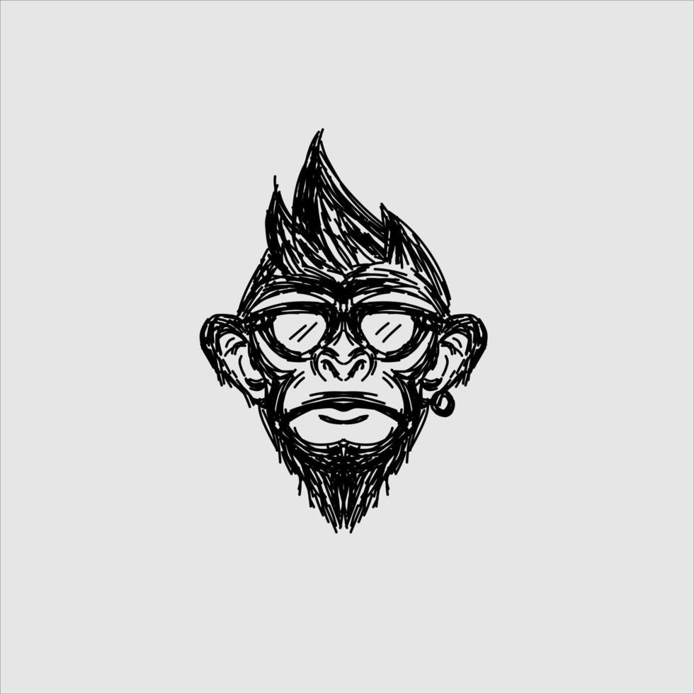the scribble art fun face monkey gorilla logo with white background vector