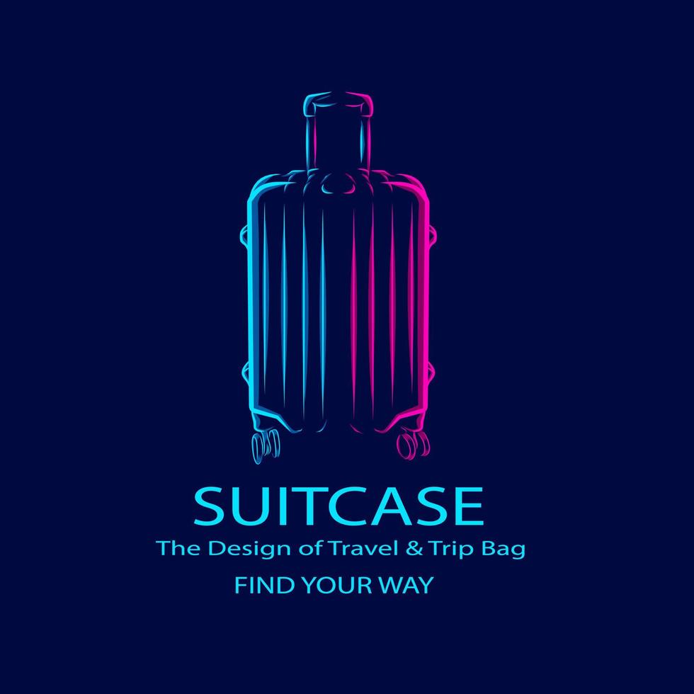 Suitcase trip travel bag logo line pop art potrait colorful design with dark background. Abstract vector illustration.