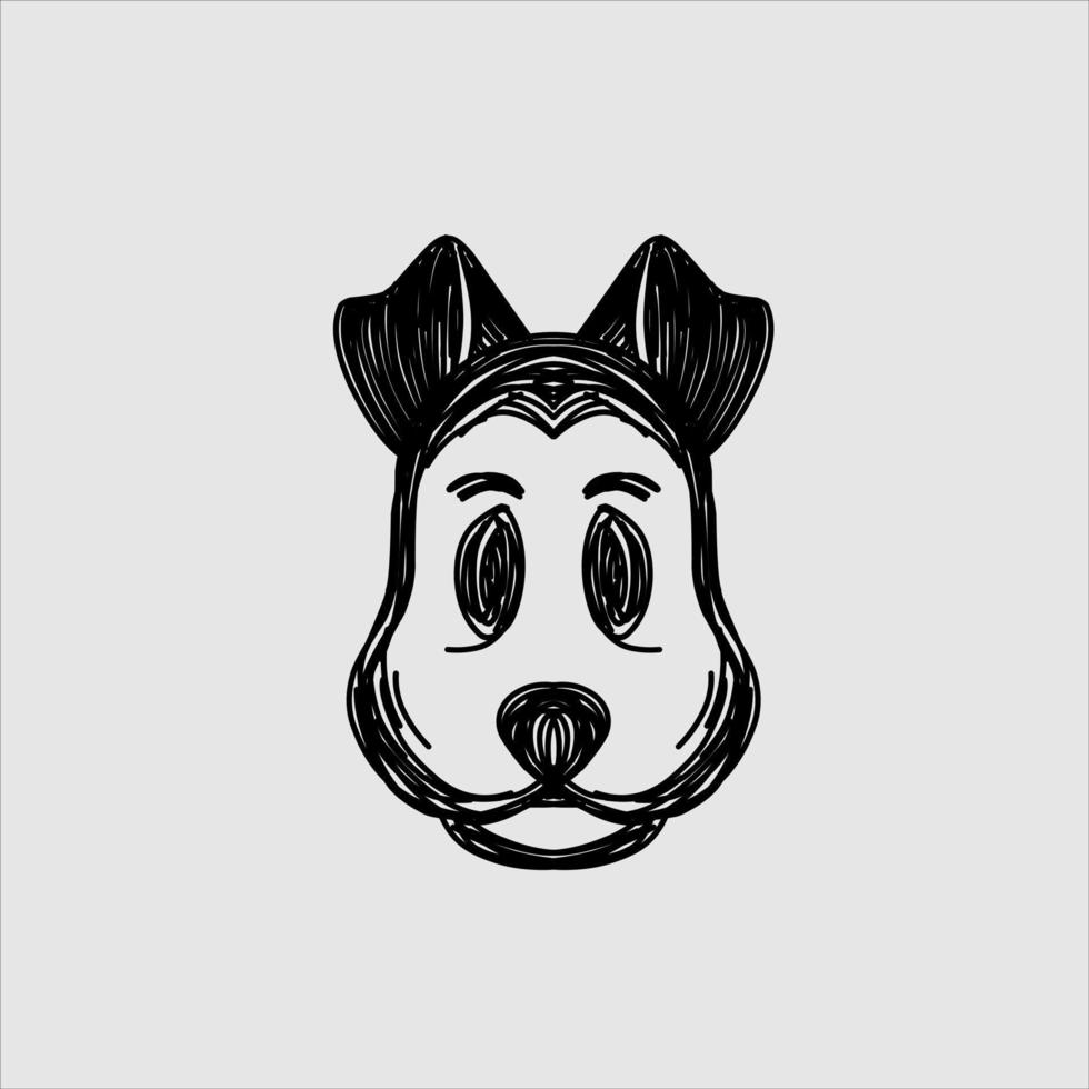 el diseño del logotipo del perro de la línea de arte del garabato con fondo blanco vector