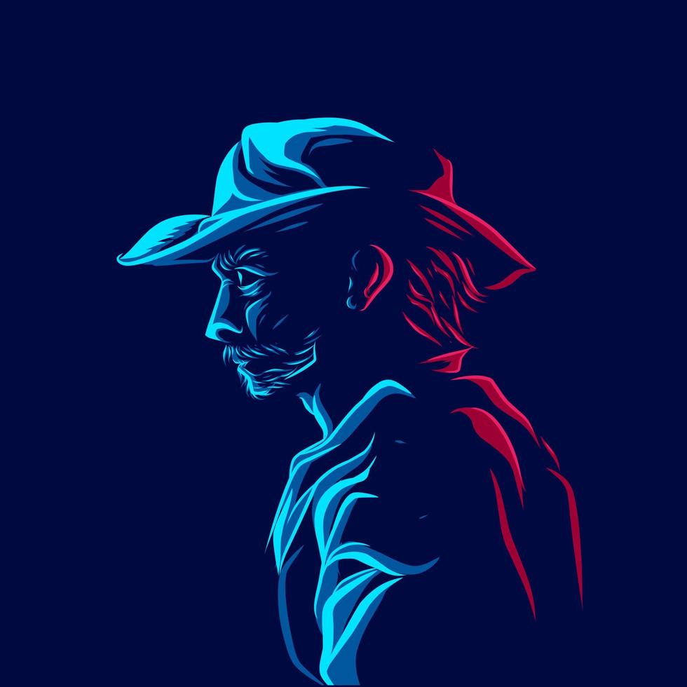 American bandit cowboy logo line pop art potrait colorful design with dark background. Abstract vector illustration.