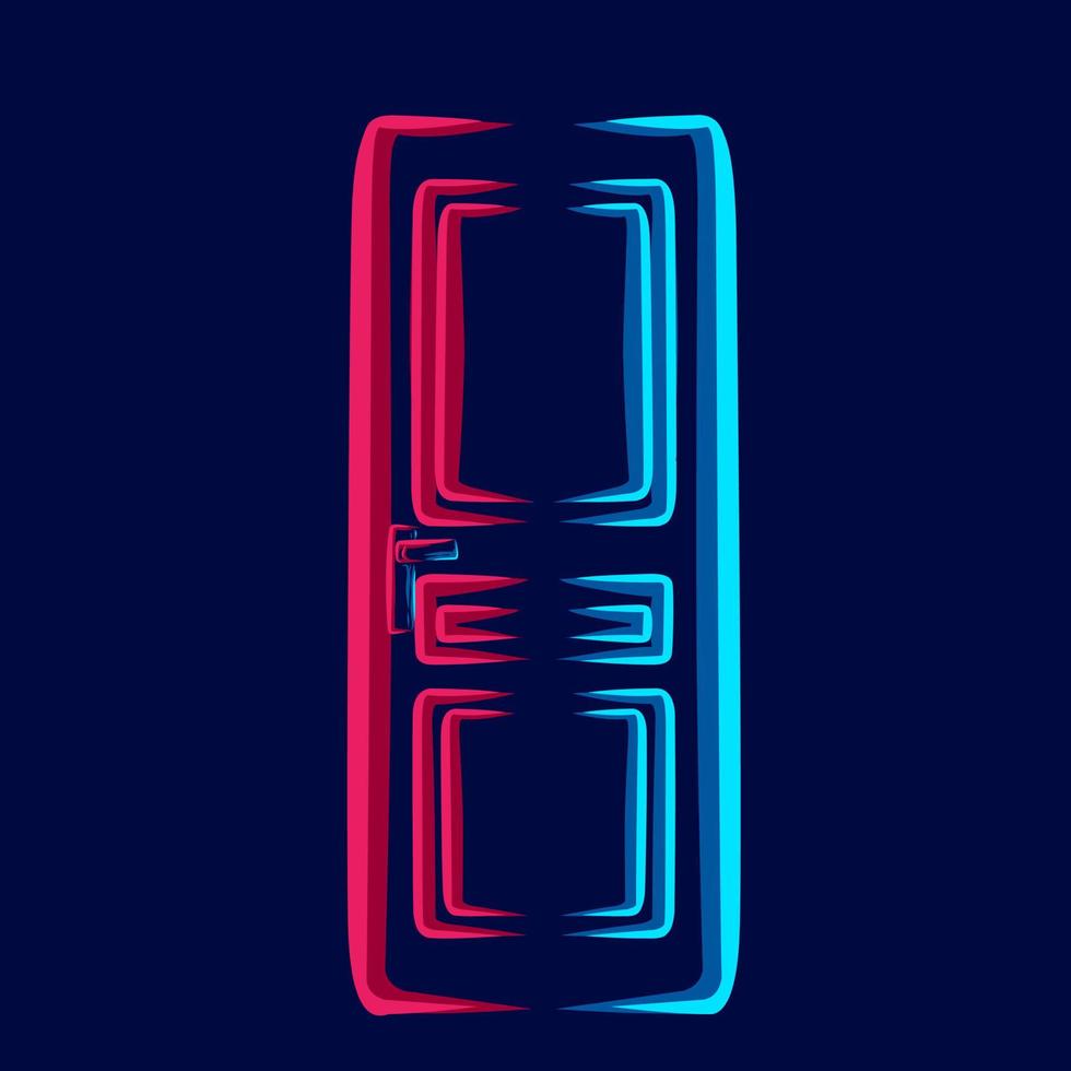 A wooden door house line pop art potrait logo colorful design with dark background. Abstract vector illustration.