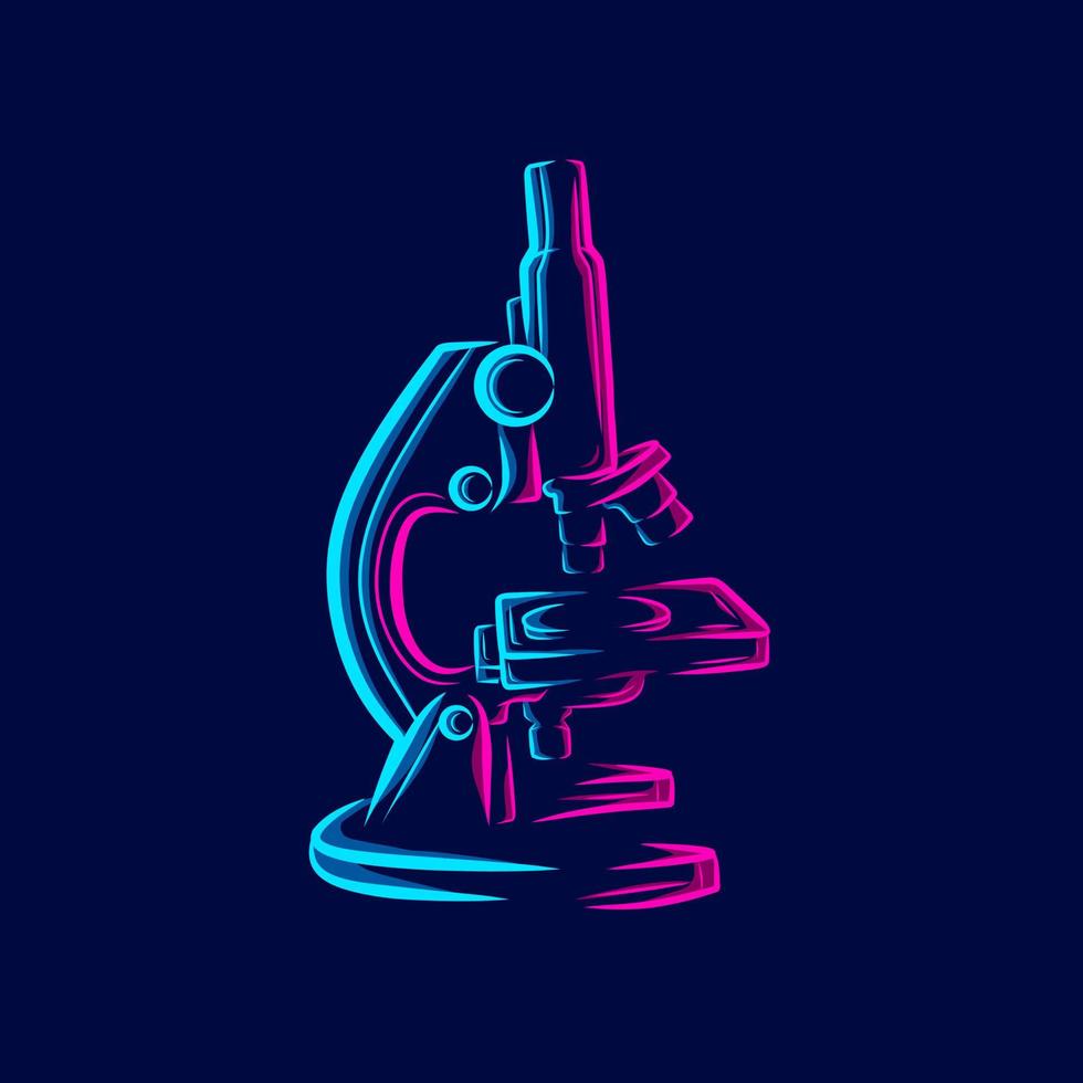 Microscope chemistry line pop art portrait colorful design with dark background. Abstract vector illustration.