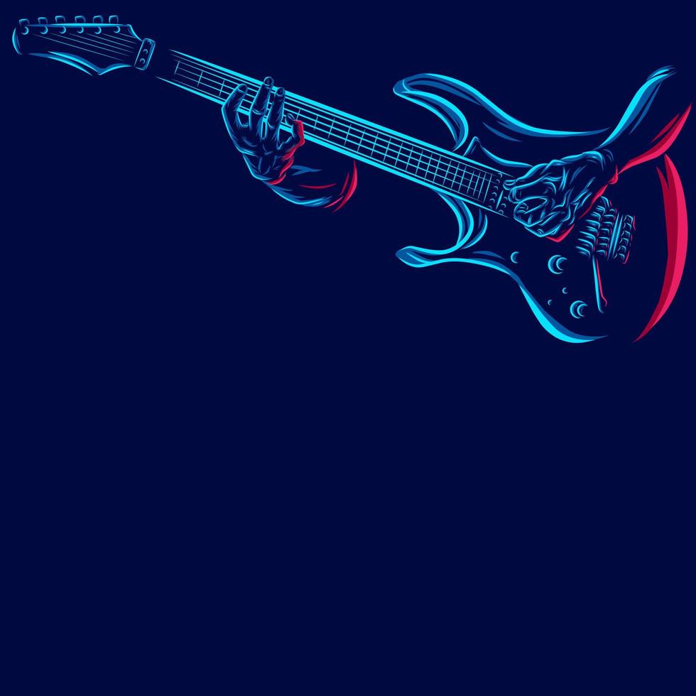 tocando la línea de guitarra colorida ilustración de diseño vectorial con fondo oscuro. vector