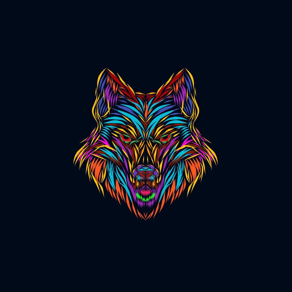 the wolf  beast line pop art potrait logo design with dark background vector