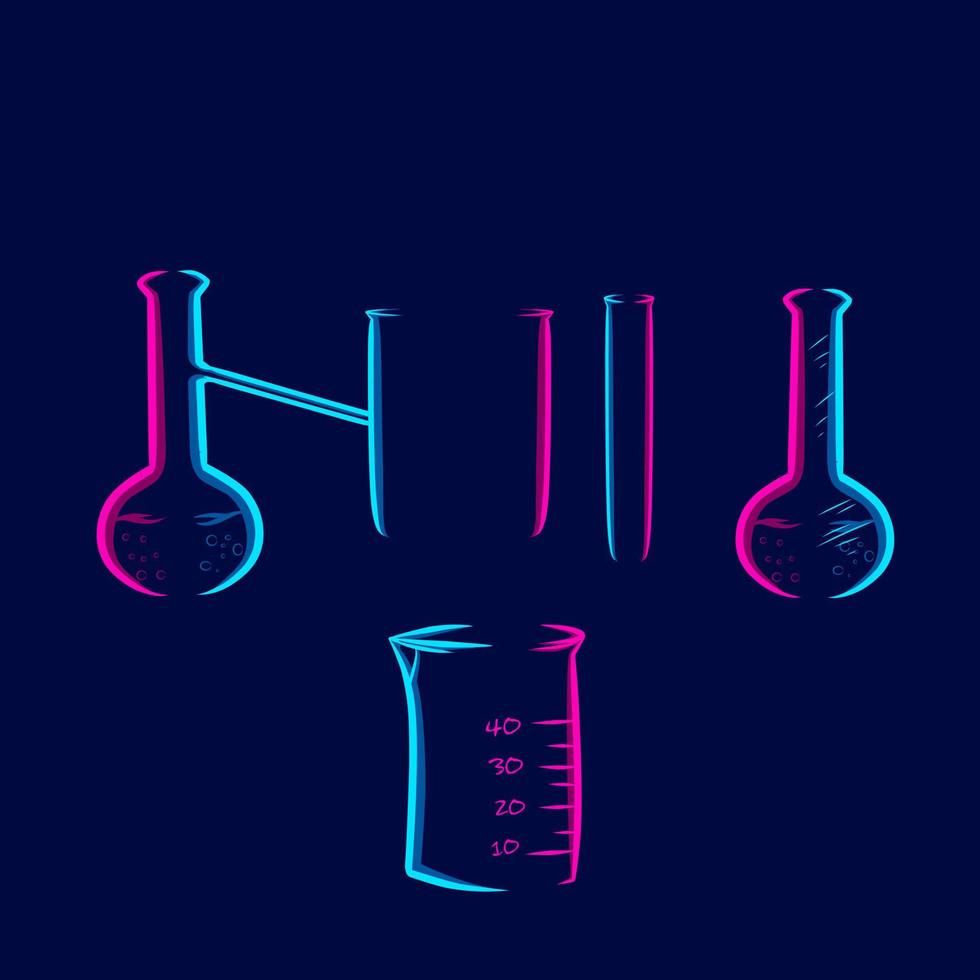 Glass flask chemical line pop art portrait colorful design with dark background. Abstract vector illustration.