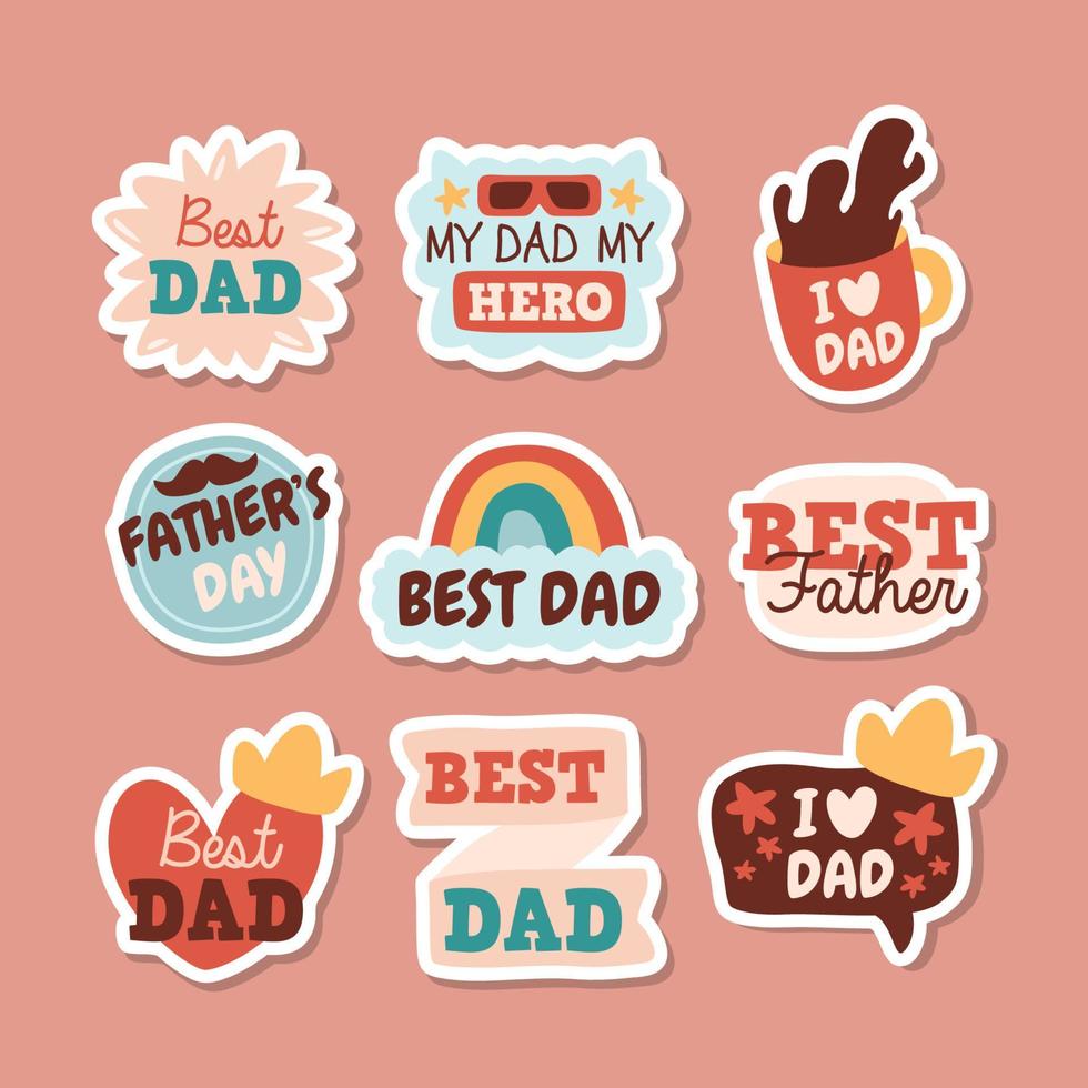 Happy Father's Day Doodle Patch Sticker Collection vector