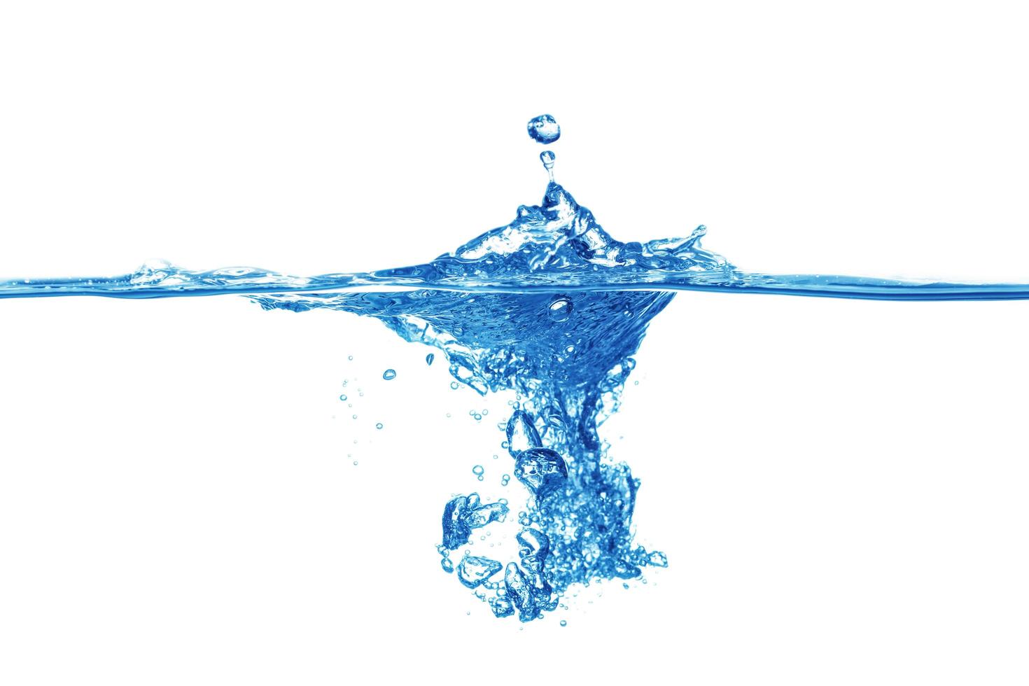 The surface of the water splashes blue, the side view is set on a white background photo