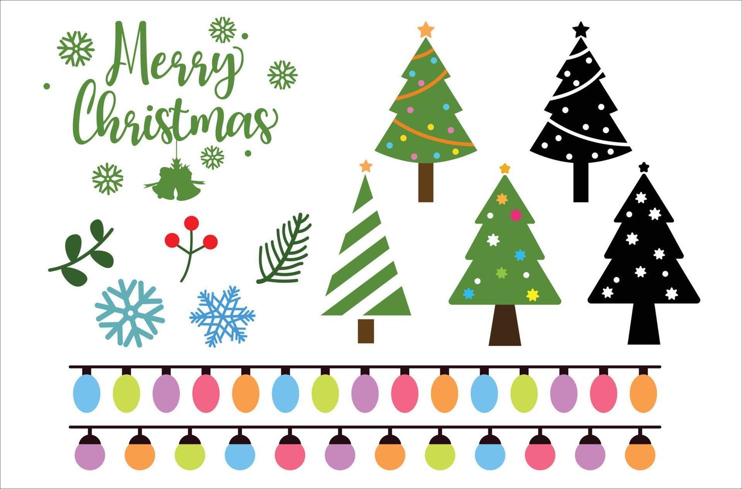 Christmas Trees and christmas lights,  New Years and xmas icon, vector illustrations.