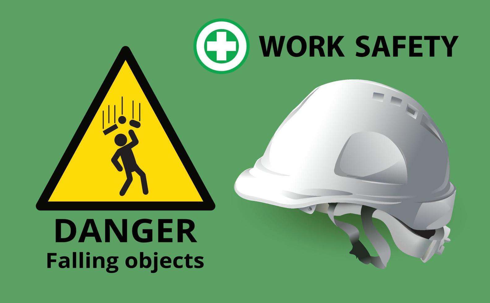 Falling objects,  warning sign, safety first, Engineer helmet ,Construction concept, vector illustration.