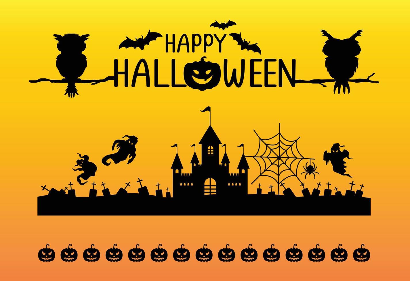 feliz halloween, colección de juegos de caracteres de silueta, calabazas y murciélagos voladores ilustración vectorial vector