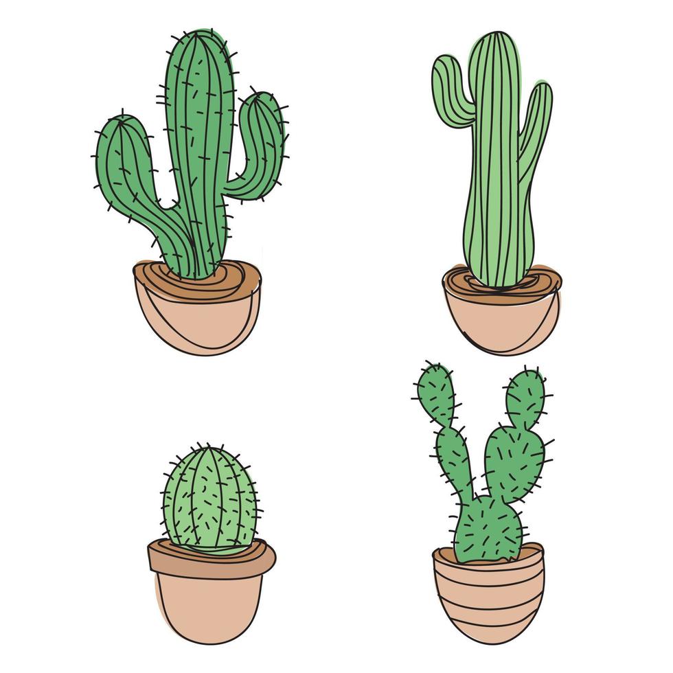 cactus line drawing set , Illustration hand drawn style , vector design.