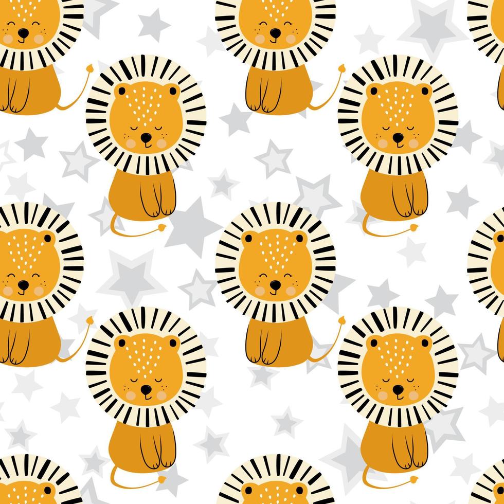 Cute cartoon lion seamless pattern. Nice print for kids clothes. vector