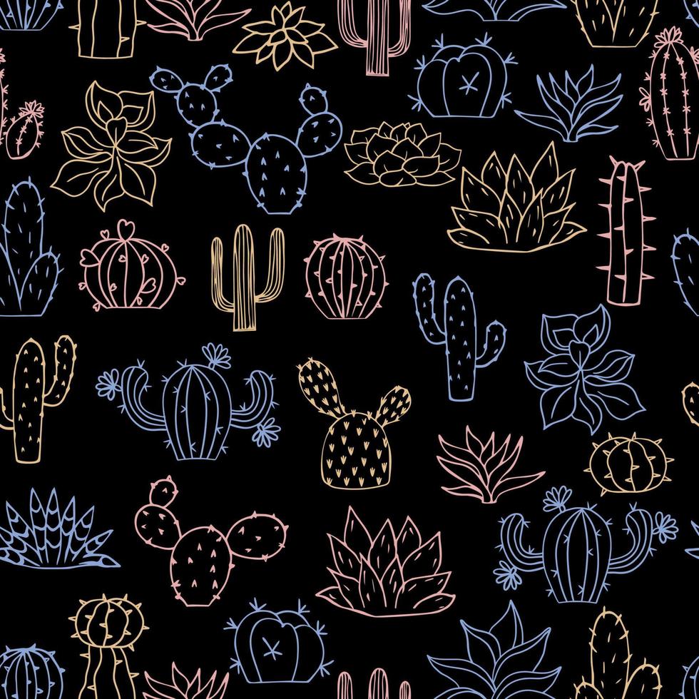 Seamless cactus pattern. Repeating hand drawn background. vector