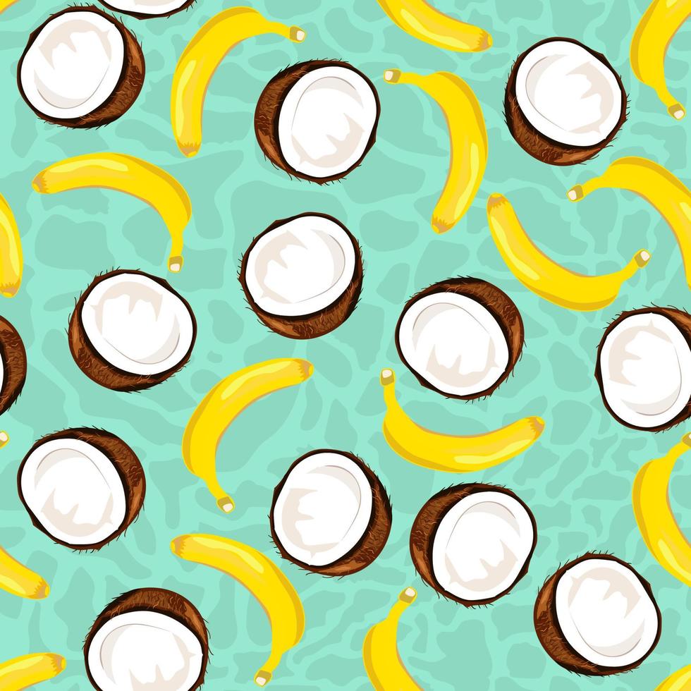 Coconuts and bananas colorful seamless pattern. vector