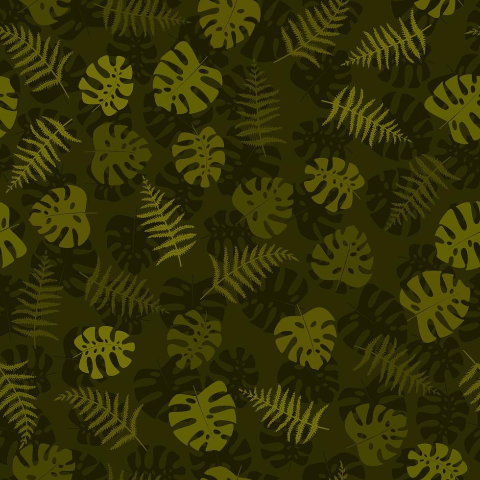 Seamless camouflage tropical pattern with tropical plants. Print with monstera leaves. vector