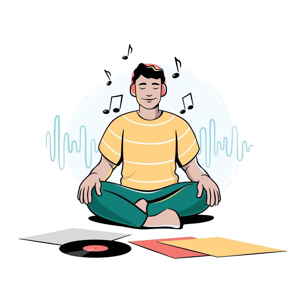 Boy listening to music vector