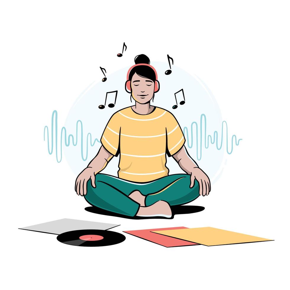 Girl listening to music vector