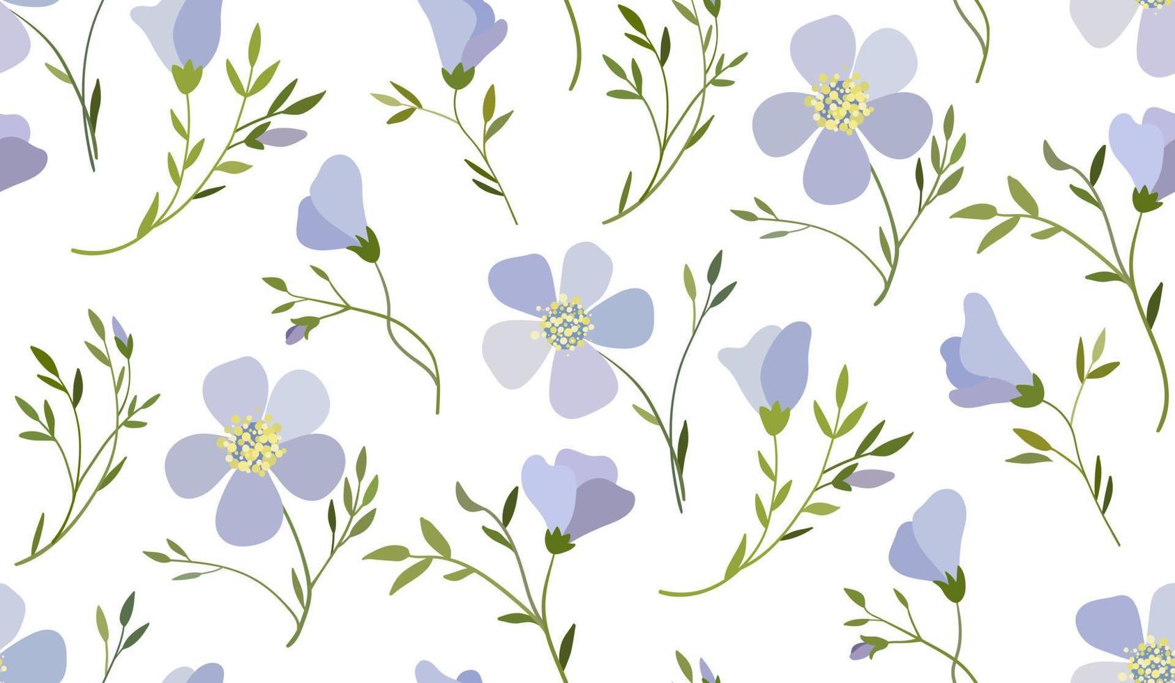 Flores azules. patrón floral transparente con lino. vector