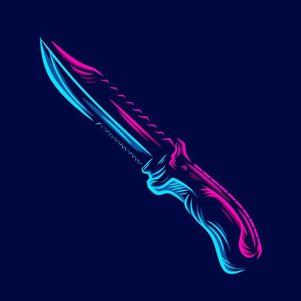 Army combat dagger knife logo  line pop art portrait colorful design with dark background. Abstract vector illustration.