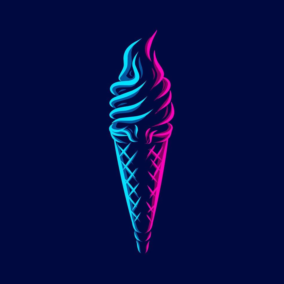 Diseño colorido de retrato de arte pop de línea de logotipo de helado con fondo oscuro. ilustración vectorial abstracta. vector