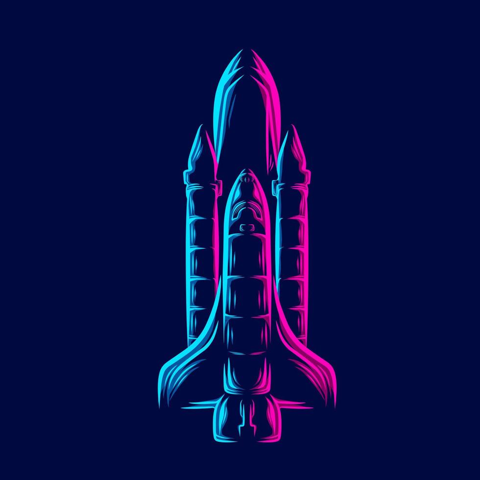 cohete la línea de la nave espacial de la galaxia diseño colorido del logotipo del retrato del arte pop con fondo oscuro. ilustración vectorial abstracta. vector