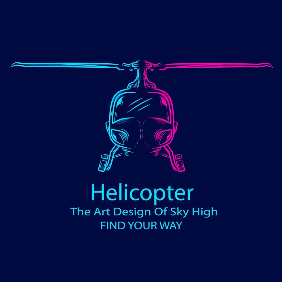 Helicopter logo line pop art portrait colorful design with dark background. Abstract vector illustration.