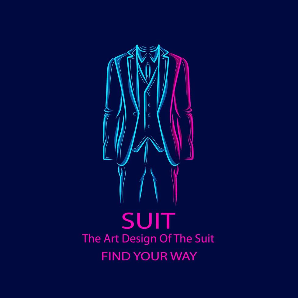 Formal suit logo line pop art portrait colorful design with dark background. Abstract vector illustration.