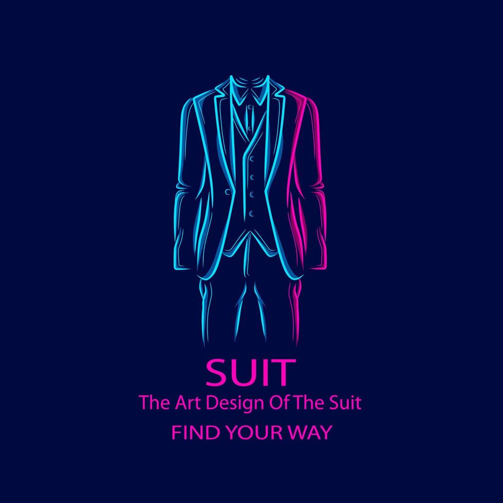 Formal suit logo line pop art portrait colorful design with dark background. Abstract vector illustration.