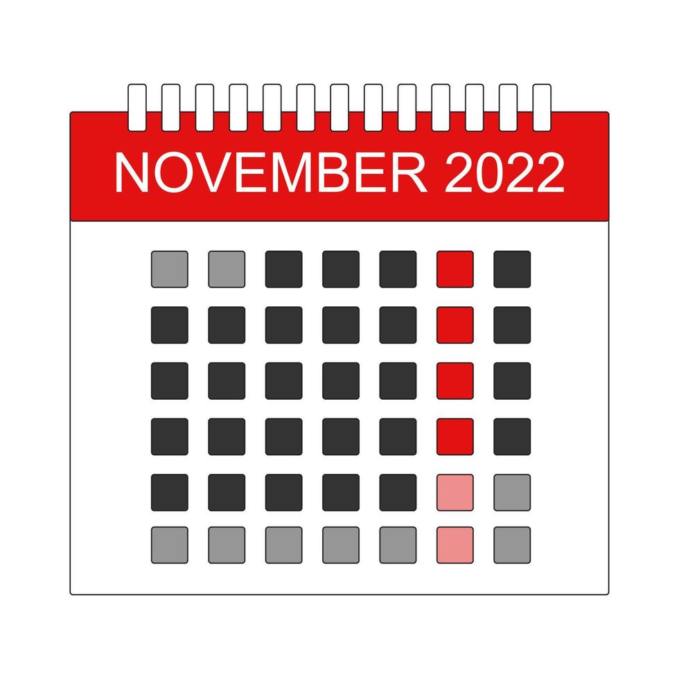 Monthly November 2022 Calender Vector Design