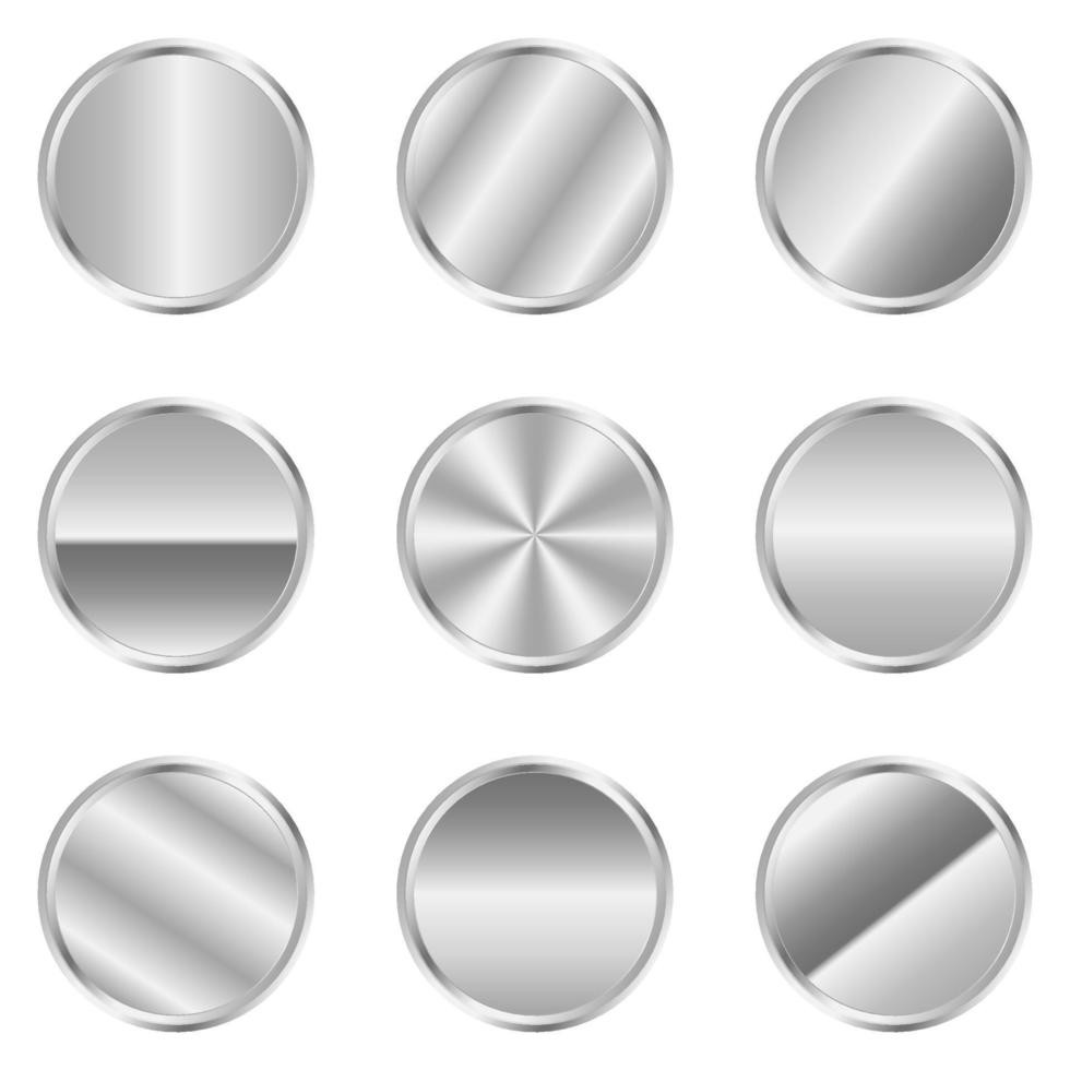 Luxury silver circle button. Silver circle. Realistic metal button. Vector illustration
