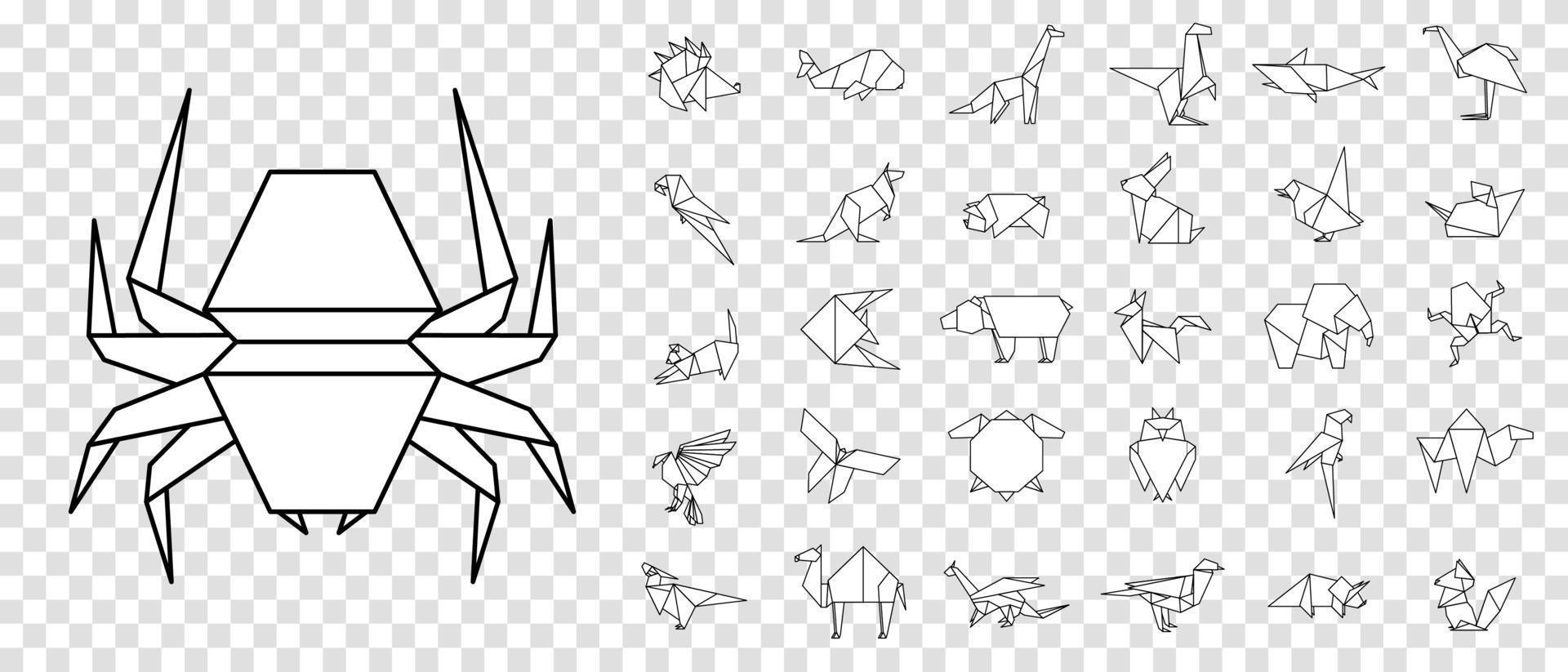 Line origami animals. Abstract polygon animals. Folded paper shapes. Vector animal icons set. Origami. A set of origami. Vector illustration