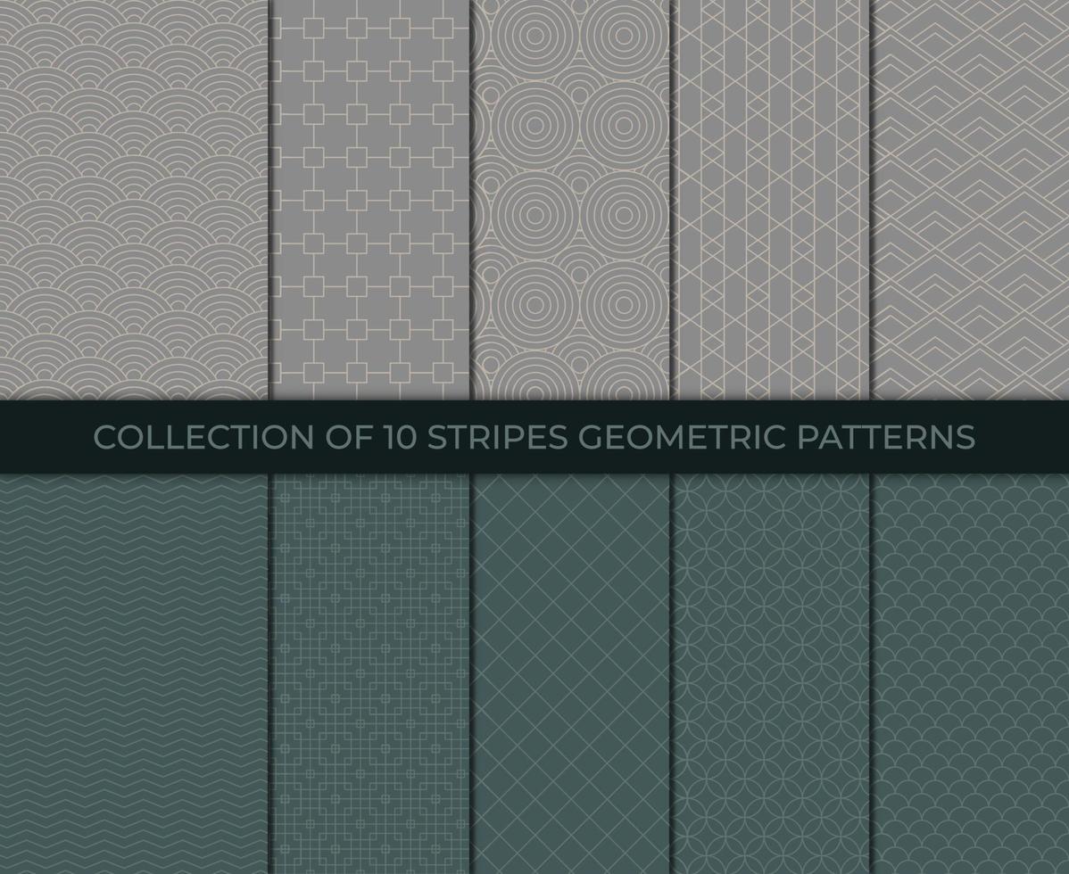 Collection of geometric minimalistic patterns. Linear ornament decoration. Simple striped textures. Vector illustration