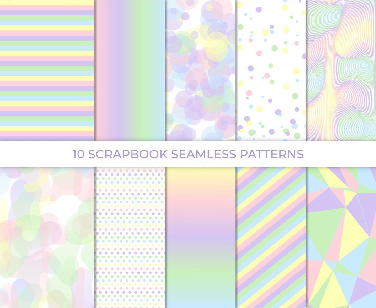 Scrapbook background. Seamless pattern. Cute paper for scrap design. Trendy modern texture. Color illustration. Geometric backdrop. Vector illustration