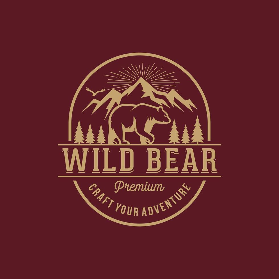 Vintage Bear Logo Design Vector Template